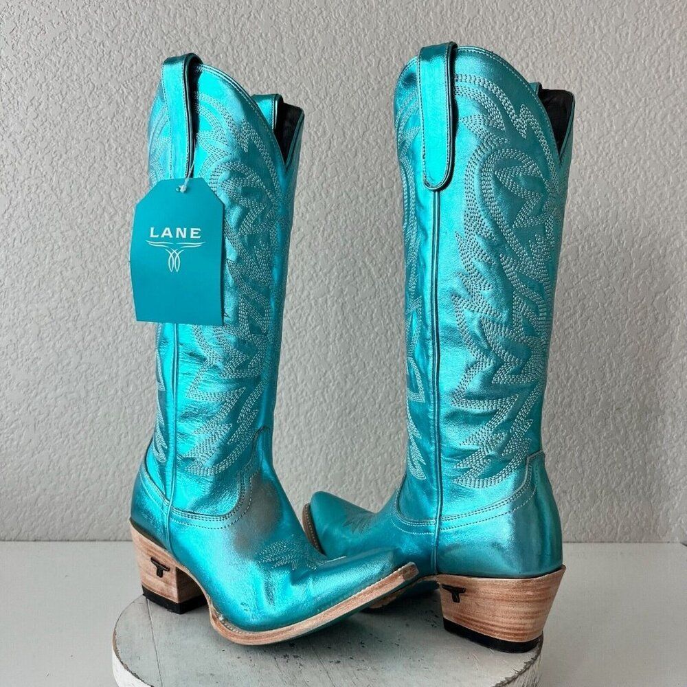 Lane SMOKESHOW Womens Cowboy Boots 7.5 Turquoise Leather Western Cowgirl Tall - Picture 13 of 13